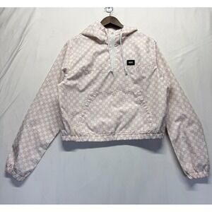 Vans Cropped Windbreaker Jacket Womens XL Pink White Checkerboard Logo Print